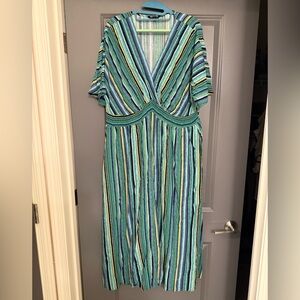 Bloomchic V-Neck Green Midi Dress